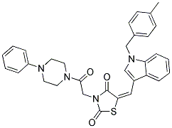 (E)-5-((1-(4-METHYLBENZYL)-1H-INDOL-3-YL)METHYLENE)-3-(2-OXO-2-(4-PHENYLPIPERAZIN-1-YL)ETHYL)THIAZOLIDINE-2,4-DIONE 结构式