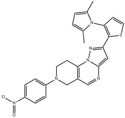 2-[3-(2,5-Dimethyl-1H-pyrrol-1-yl)-2-thienyl]-7-(4-nitrophenyl)-6,7,8,9-tetrahydropyrazolo[1,5-a]pyrido[3,4-e]pyrimidine 结构式