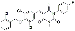 (5E)-5-{3,5-DICHLORO-4-[(2-CHLOROBENZYL)OXY]BENZYLIDENE}-1-(4-FLUOROPHENYL)PYRIMIDINE-2,4,6(1H,3H,5H)-TRIONE 结构式