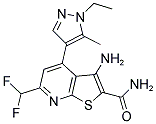 3-AMINO-6-DIFLUOROMETHYL-4-(1-ETHYL-5-METHYL-1H-PYRAZOL-4-YL)-THIENO[2,3-B]PYRIDINE-2-CARBOXYLIC ACID AMIDE 结构式