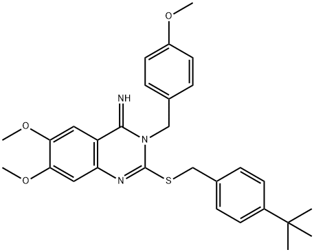 2-([4-(TERT-BUTYL)BENZYL]SULFANYL)-6,7-DIMETHOXY-3-(4-METHOXYBENZYL)-4(3H)-QUINAZOLINIMINE 结构式