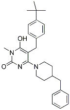4-(4-Benzyl-piperidin-1-yl)-5-(4-tert-butyl-benzyl)-6-hydroxy-1-methyl-1H-pyrimidin-2-one 结构式