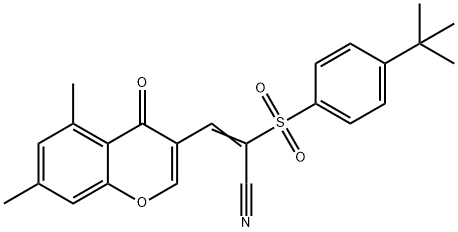 2-((4-(TERT-BUTYL)PHENYL)SULFONYL)-3-(5,7-DIMETHYL-4-OXO(4H-CHROMEN-3-YL))PROP-2-ENENITRILE 结构式