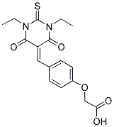 {4-[(1,3-DIETHYL-4,6-DIOXO-2-THIOXOTETRAHYDROPYRIMIDIN-5(2H)-YLIDENE)METHYL]PHENOXY}ACETIC ACID 结构式