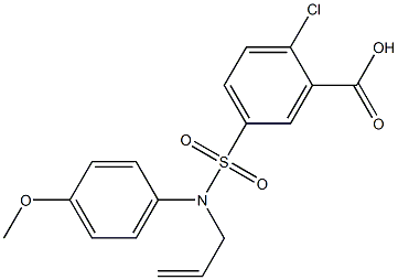 2-氯-5-[[(4-甲氧基苯基)-2-丙烯-1-基氨基]磺酰基]苯甲酸 结构式