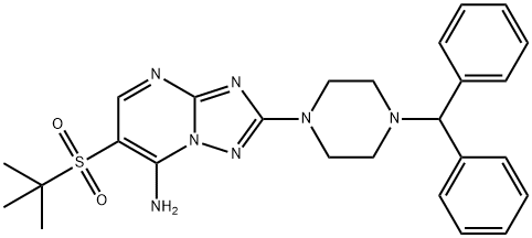 2-(4-Benzhydrylpiperazino)-6-(tert-butylsulfonyl)[1,2,4]triazolo[1,5-a]pyrimidin-7-amine 结构式
