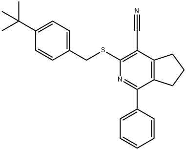 3-([4-(TERT-BUTYL)BENZYL]SULFANYL)-1-PHENYL-6,7-DIHYDRO-5H-CYCLOPENTA[C]PYRIDINE-4-CARBONITRILE 结构式