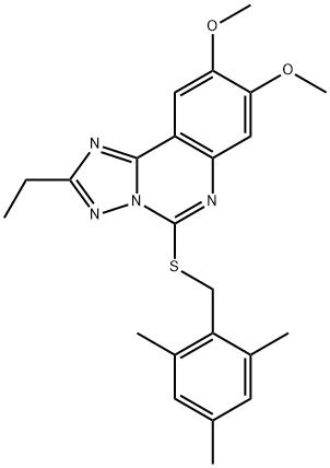 2-Ethyl-5-[(mesitylmethyl)sulfanyl]-8,9-dimethoxy[1,2,4]triazolo[1,5-c]quinazoline 结构式