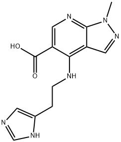 4-([2-(1H-Imidazol-4-yl)ethyl]amino)-1-methyl-1H-pyrazolo[3,4-b]pyridine-5-carboxylic acid 结构式