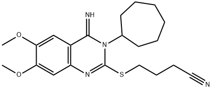 4-[(3-CYCLOHEPTYL-4-IMINO-6,7-DIMETHOXY-3,4-DIHYDRO-2-QUINAZOLINYL)SULFANYL]BUTANENITRILE 结构式