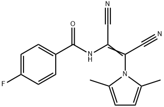 N-[(E)-1,2-DICYANO-2-(2,5-DIMETHYL-1H-PYRROL-1-YL)ETHENYL]-4-FLUOROBENZENECARBOXAMIDE 结构式