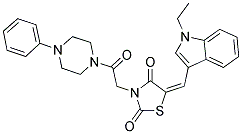 (E)-5-((1-ETHYL-1H-INDOL-3-YL)METHYLENE)-3-(2-OXO-2-(4-PHENYLPIPERAZIN-1-YL)ETHYL)THIAZOLIDINE-2,4-DIONE 结构式