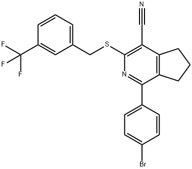 1-(4-BROMOPHENYL)-3-([3-(TRIFLUOROMETHYL)BENZYL]SULFANYL)-6,7-DIHYDRO-5H-CYCLOPENTA[C]PYRIDINE-4-CARBONITRILE 结构式