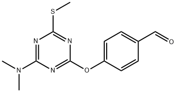 4-([4-(DIMETHYLAMINO)-6-(METHYLSULFANYL)-1,3,5-TRIAZIN-2-YL]OXY)BENZALDEHYDE 结构式