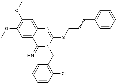 3-(2-Chlorobenzyl)-6,7-dimethoxy-2-([(E)-3-phenyl-2-propenyl]sulfanyl)-4(3H)-quinazolinimine 结构式