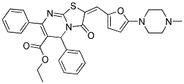 (E)-ETHYL 2-((5-(4-METHYLPIPERAZIN-1-YL)FURAN-2-YL)METHYLENE)-3-OXO-5,7-DIPHENYL-3,5-DIHYDRO-2H-THIAZOLO[3,2-A]PYRIMIDINE-6-CARBOXYLATE 结构式
