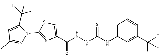 2-((2-[3-METHYL-5-(TRIFLUOROMETHYL)-1H-PYRAZOL-1-YL]-1,3-THIAZOL-4-YL)CARBONYL)-N-[3-(TRIFLUOROMETHYL)PHENYL]-1-HYDRAZINECARBOTHIOAMIDE 结构式