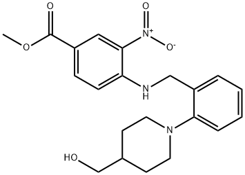 METHYL 4-((2-[4-(HYDROXYMETHYL)PIPERIDINO]BENZYL)AMINO)-3-NITROBENZENECARBOXYLATE 结构式