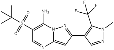 6-(TERT-BUTYLSULFONYL)-2-[1-METHYL-5-(TRIFLUOROMETHYL)-1H-PYRAZOL-4-YL]PYRAZOLO[1,5-A]PYRIMIDIN-7-AMINE 结构式