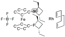 (-)-1,1'-Bis(2S,4S)-(2,4-diethylphosphonato)ferrocene(1,5-cyclooctadiene)rhodium(I) tetrafluoroborate 结构式