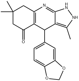 4-(1,3-BENZODIOXOL-5-YL)-3,7,7-TRIMETHYL-2,4,6,7,8,9-HEXAHYDRO-5H-PYRAZOLO[3,4-B]QUINOLIN-5-ONE 结构式