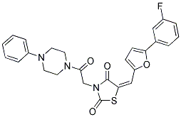 (E)-5-((5-(3-FLUOROPHENYL)FURAN-2-YL)METHYLENE)-3-(2-OXO-2-(4-PHENYLPIPERAZIN-1-YL)ETHYL)THIAZOLIDINE-2,4-DIONE 结构式