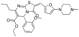 (E)-ETHYL 5-(2-METHOXYPHENYL)-2-((5-(4-METHYLPIPERAZIN-1-YL)FURAN-2-YL)METHYLENE)-3-OXO-7-PROPYL-3,5-DIHYDRO-2H-THIAZOLO[3,2-A]PYRIMIDINE-6-CARBOXYLATE 结构式