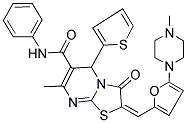 (E)-7-METHYL-2-((5-(4-METHYLPIPERAZIN-1-YL)FURAN-2-YL)METHYLENE)-3-OXO-N-PHENYL-5-(THIOPHEN-2-YL)-3,5-DIHYDRO-2H-THIAZOLO[3,2-A]PYRIMIDINE-6-CARBOXAMIDE 结构式