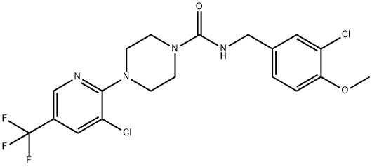 N-(3-CHLORO-4-METHOXYBENZYL)-4-[3-CHLORO-5-(TRIFLUOROMETHYL)-2-PYRIDINYL]TETRAHYDRO-1(2H)-PYRAZINECARBOXAMIDE 结构式
