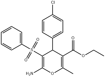 ETHYL 6-AMINO-4-(4-CHLOROPHENYL)-2-METHYL-5-(PHENYLSULFONYL)-4H-PYRAN-3-CARBOXYLATE 结构式