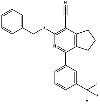 3-(Benzylsulfanyl)-1-[3-(trifluoromethyl)phenyl]-6,7-dihydro-5H-cyclopenta[c]pyridine-4-carbonitrile 结构式