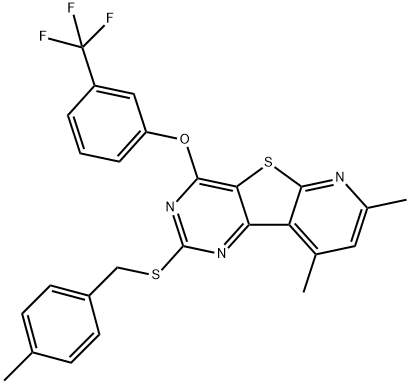 7,9-DIMETHYL-2-[(4-METHYLBENZYL)SULFANYL]-4-[3-(TRIFLUOROMETHYL)PHENOXY]PYRIDO[3',2':4,5]THIENO[3,2-D]PYRIMIDINE 结构式