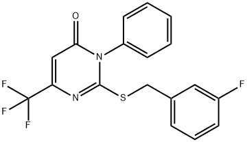 2-[(3-FLUOROBENZYL)SULFANYL]-3-PHENYL-6-(TRIFLUOROMETHYL)-4(3H)-PYRIMIDINONE 结构式