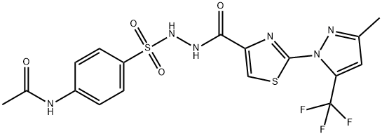 N-(4-([2-((2-[3-METHYL-5-(TRIFLUOROMETHYL)-1H-PYRAZOL-1-YL]-1,3-THIAZOL-4-YL)CARBONYL)HYDRAZINO]SULFONYL)PHENYL)ACETAMIDE 结构式