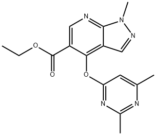 Ethyl 4-[(2,6-dimethyl-4-pyrimidinyl)oxy]-1-methyl-1H-pyrazolo[3,4-b]pyridine-5-carboxylate 结构式