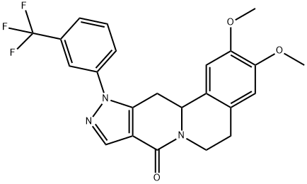 2,3-DIMETHOXY-11-[3-(TRIFLUOROMETHYL)PHENYL]-5,11,12,12A-TETRAHYDROPYRAZOLO[3',4':4,5]PYRIDO[2,1-A]ISOQUINOLIN-8(6H)-ONE 结构式