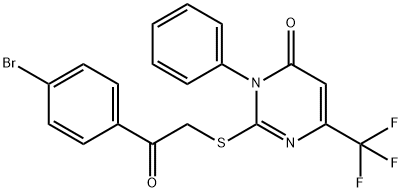 2-([2-(4-BROMOPHENYL)-2-OXOETHYL]SULFANYL)-3-PHENYL-6-(TRIFLUOROMETHYL)-4(3H)-PYRIMIDINONE 结构式