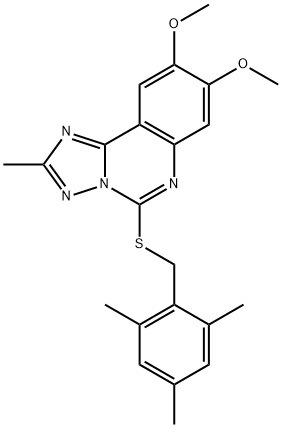 5-[(MESITYLMETHYL)SULFANYL]-8,9-DIMETHOXY-2-METHYL[1,2,4]TRIAZOLO[1,5-C]QUINAZOLINE 结构式