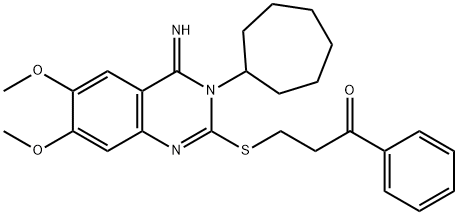 3-[(3-CYCLOHEPTYL-4-IMINO-6,7-DIMETHOXY-3,4-DIHYDRO-2-QUINAZOLINYL)SULFANYL]-1-PHENYL-1-PROPANONE 结构式