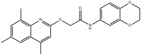 N-(2,3-DIHYDRO-BENZO[1,4]DIOXIN-6-YL)-2-(4,6,8-TRIMETHYL-QUINOLIN-2-YLSULFANYL)-ACETAMIDE 结构式