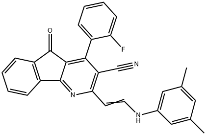 2-[(E)-2-(3,5-DIMETHYLANILINO)ETHENYL]-4-(2-FLUOROPHENYL)-5-OXO-5H-INDENO[1,2-B]PYRIDINE-3-CARBONITRILE 结构式