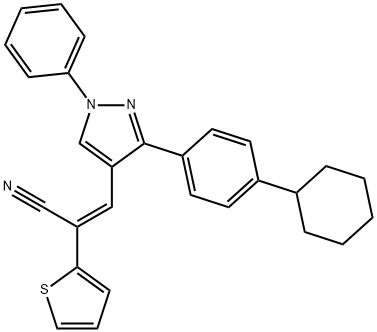 (E)-3-[3-(4-CYCLOHEXYLPHENYL)-1-PHENYL-1H-PYRAZOL-4-YL]-2-(2-THIENYL)-2-PROPENENITRILE 结构式