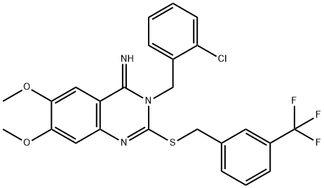 3-(2-CHLOROBENZYL)-6,7-DIMETHOXY-2-([3-(TRIFLUOROMETHYL)BENZYL]SULFANYL)-4(3H)-QUINAZOLINIMINE 结构式