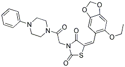 (E)-5-((6-ETHOXYBENZO[D][1,3]DIOXOL-5-YL)METHYLENE)-3-(2-OXO-2-(4-PHENYLPIPERAZIN-1-YL)ETHYL)THIAZOLIDINE-2,4-DIONE 结构式