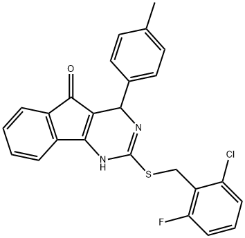 2-[(2-CHLORO-6-FLUOROBENZYL)SULFANYL]-4-(4-METHYLPHENYL)-1,4-DIHYDRO-5H-INDENO[1,2-D]PYRIMIDIN-5-ONE 结构式