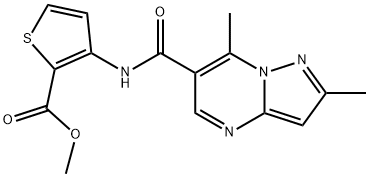 Methyl 3-([(2,7-dimethylpyrazolo[1,5-a]pyrimidin-6-yl)carbonyl]amino)-2-thiophenecarboxylate 结构式