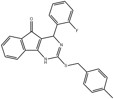 4-(2-FLUOROPHENYL)-2-[(4-METHYLBENZYL)SULFANYL]-1,4-DIHYDRO-5H-INDENO[1,2-D]PYRIMIDIN-5-ONE 结构式