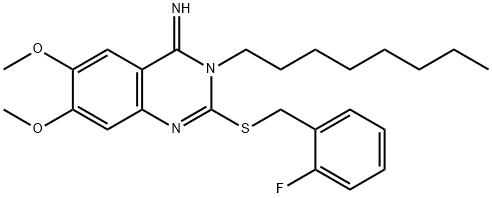 2-[(2-FLUOROBENZYL)SULFANYL]-6,7-DIMETHOXY-3-OCTYL-4(3H)-QUINAZOLINIMINE 结构式