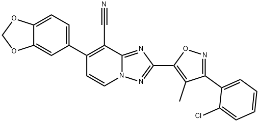 7-(1,3-BENZODIOXOL-5-YL)-2-[3-(2-CHLOROPHENYL)-4-METHYL-5-ISOXAZOLYL][1,2,4]TRIAZOLO[1,5-A]PYRIDINE-8-CARBONITRILE 结构式