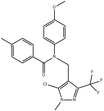 N-([5-Chloro-1-methyl-3-(trifluoromethyl)-1H-pyrazol-4-yl]methyl)-N-(4-methoxyphenyl)-4-methylbenzenecarboxamide 结构式
